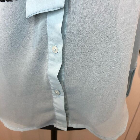 Petticoat Alley blue button down sheer bow blouse - Picture 4 of 11